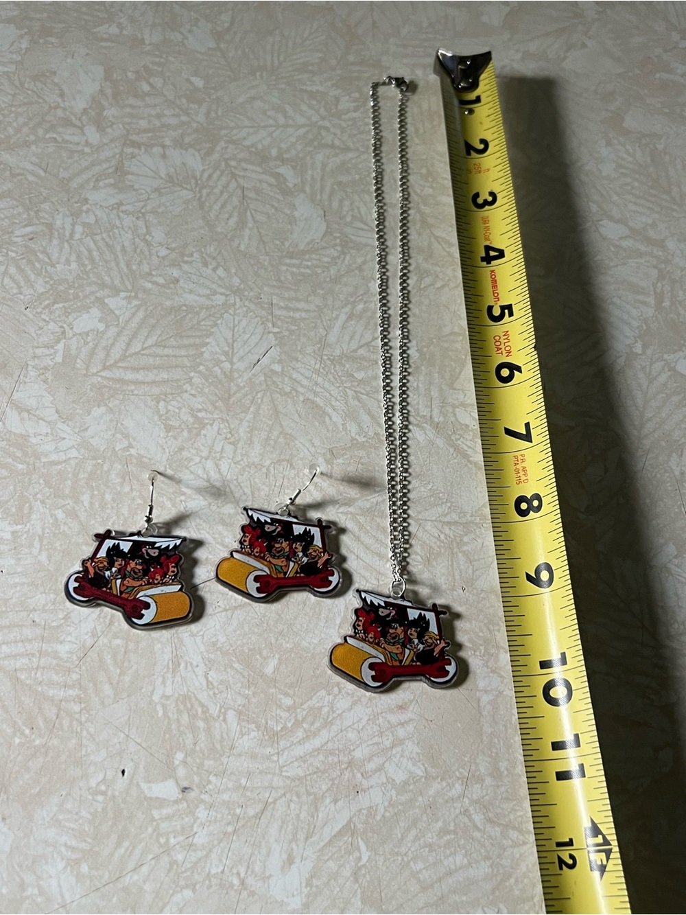 Kids Cartoon Car Pendant Necklace and Earring Set - Yellow & Red D100